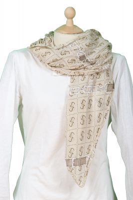 Foulard femme beige en soie motif « Hermès »
