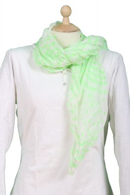 Foulard femme blanc en soie motifs petites cœurs vert fluos