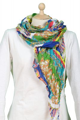 Foulard femme multicolore en soie motif « type Hermès »